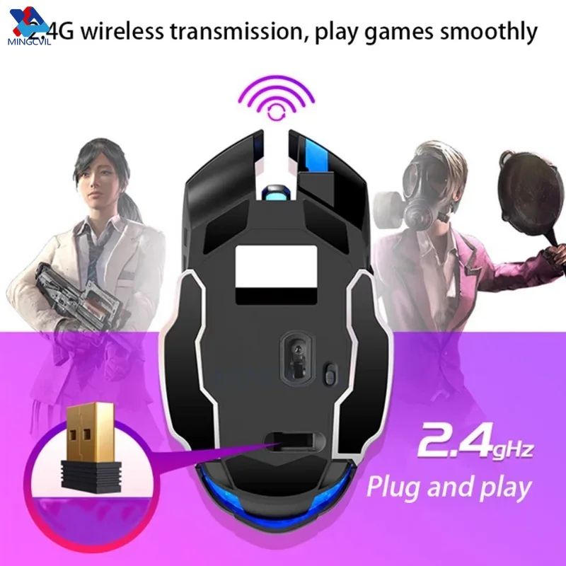 MINGCVIL Rechargeable Wireless Gaming Mouse – Bluetooth RGB Backlit PC Mouse