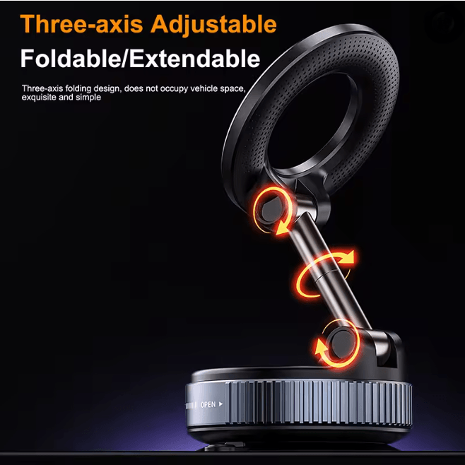 Magnetic Car Phone Holder with Vacuum Suction Foldable Car Phone Mount for Dashboard and Navigation