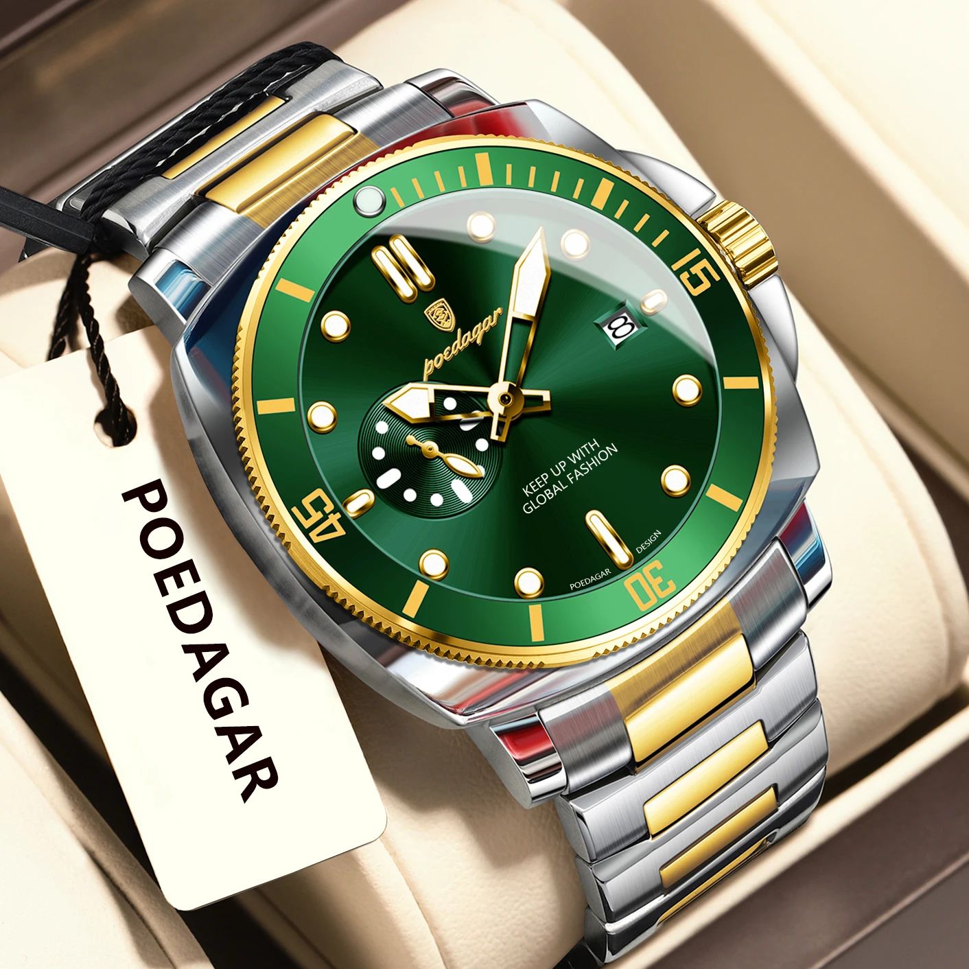 POEDAGAR Luxury Waterproof Men's Quartz Watch with Luminous Date & Dual Time