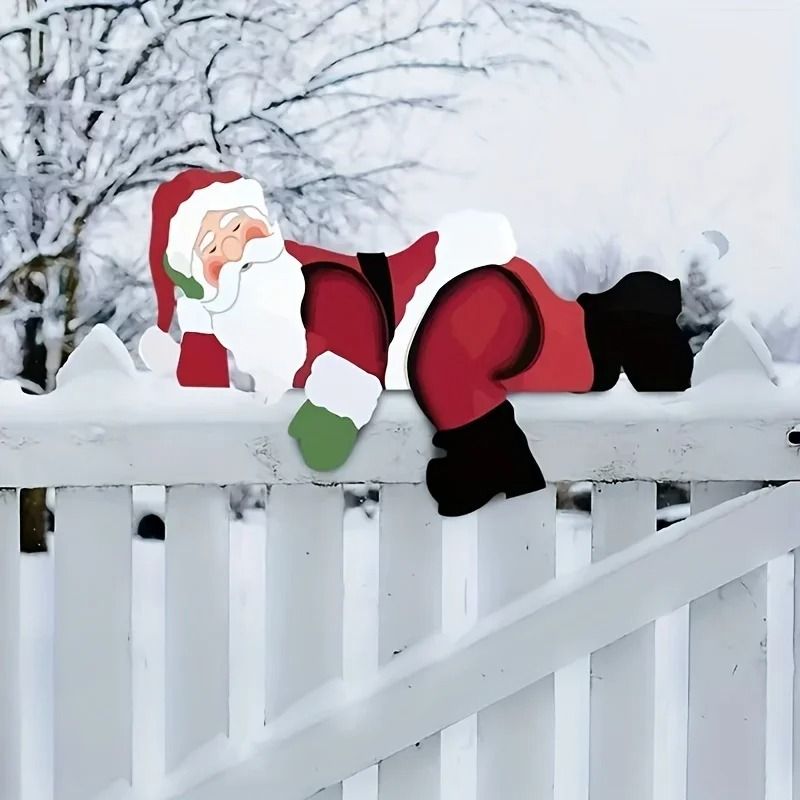 Santa Claus Lawn Decoration Fence Bracket Installation Holiday Christmas Garden Decoration