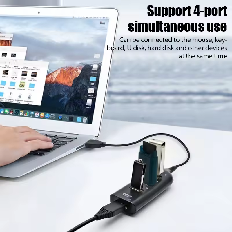 Mini USB Splitter Hub with Cable, High Speed 4 Port USB Hub, Power Adapter Socket for PC, Laptop, Notebook