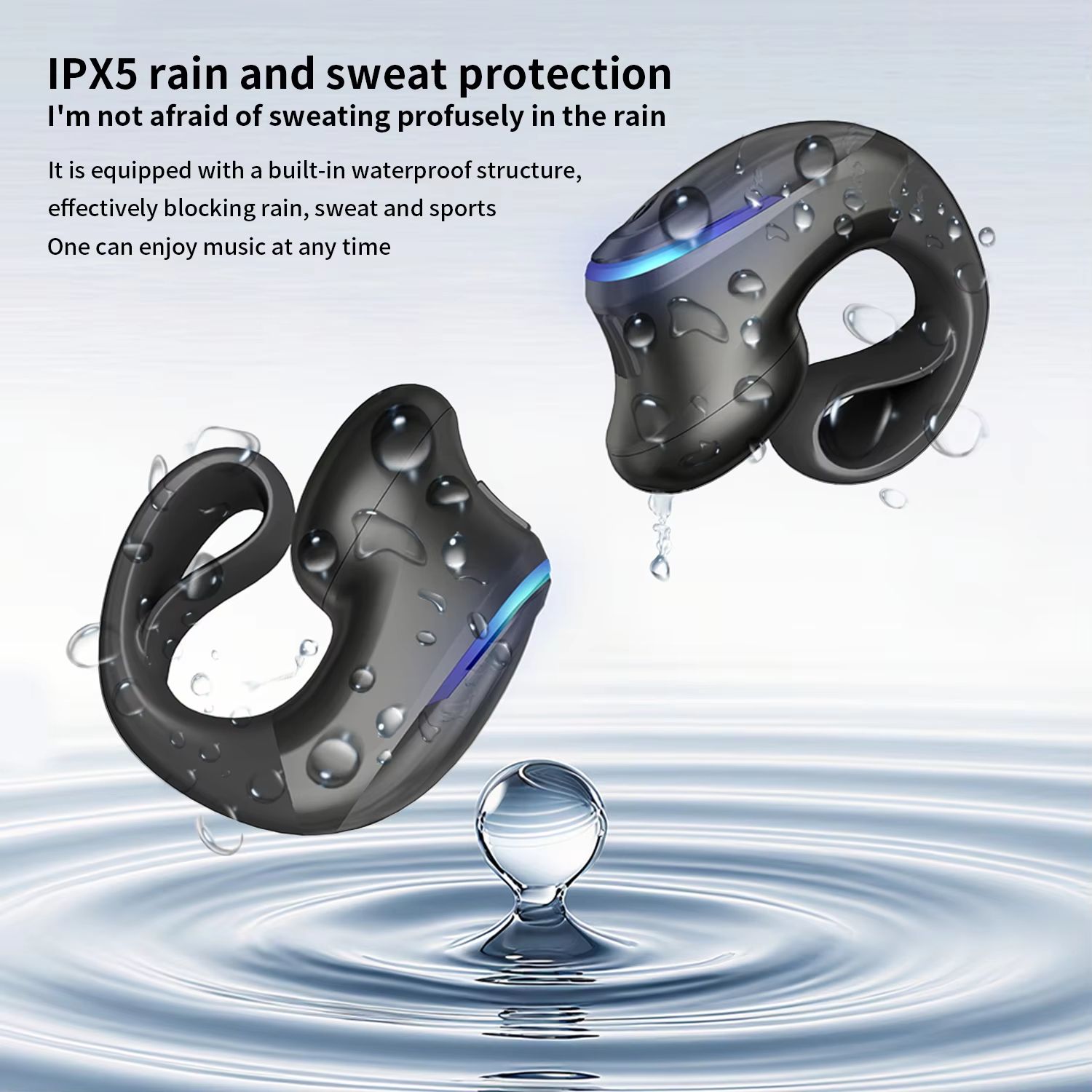 Bone Conduction Bluetooth 5.3 Clip On Headset Lightweight Wireless Open Ear Earphones