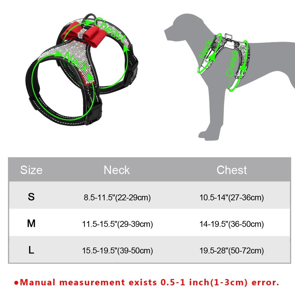 Reflective Rhinestone Dog Harness Vest with Bow Accent