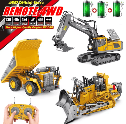 4WD RC Construction Vehicle Toy Remote Control Excavator Dump Truck Bulldozer Set