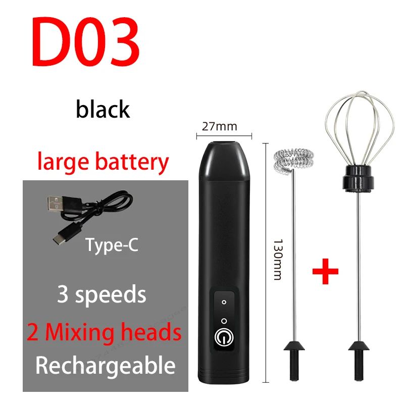 Rechargeable 3-Speed Electric Milk Frother & Egg Beater – Handheld Coffee Foam Maker