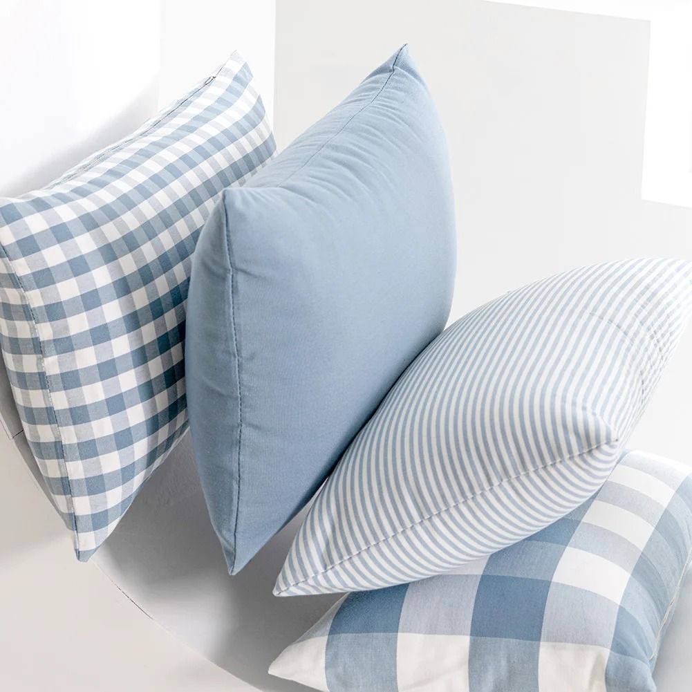 Light Blue Decorative Plaid Pillow Covers for Sofa or Bed