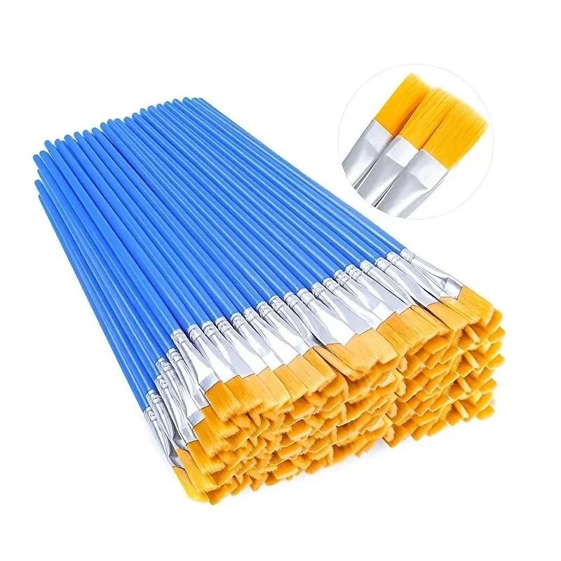 50 Piece Professional Painting Brush Set Round and Flat Nylon Hair Brushes for All Mediums