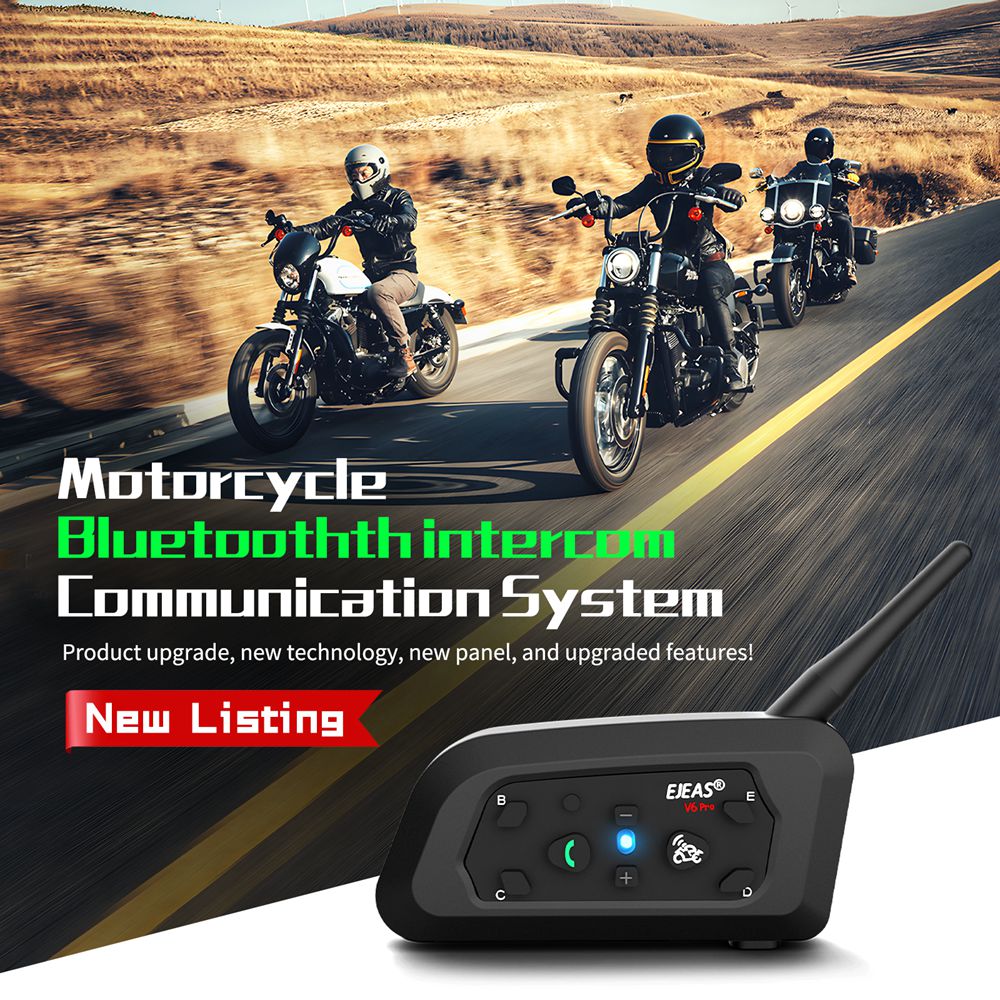 EJEAS V6 PRO PLUS Bluetooth Motorcycle Helmet Intercom Headset 6-Rider Waterproof BT Communicator System