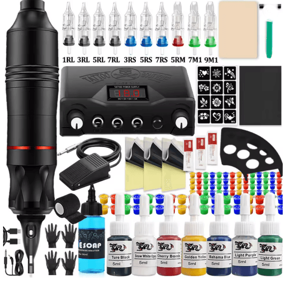 Complete Tattoo Pen Machine Kit Rotary Cartridge Tattoo Starter Set