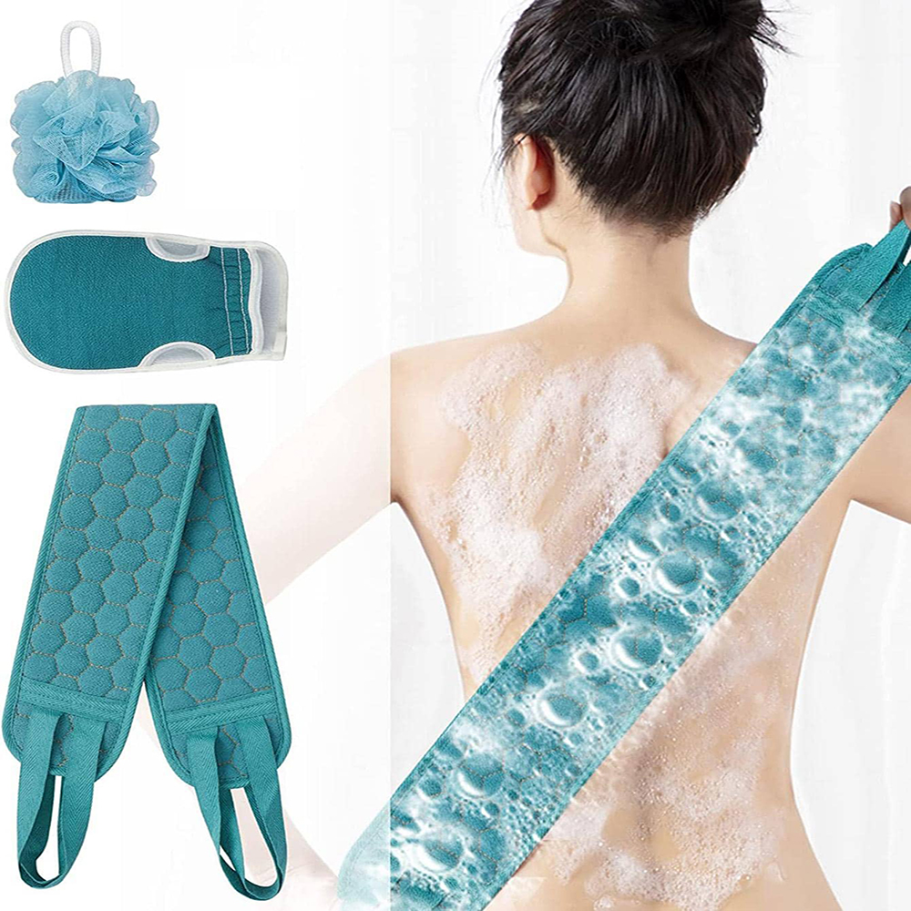 Exfoliating Body Scrubber Set with Back Scrubber, Bath Glove and Shower Loofah