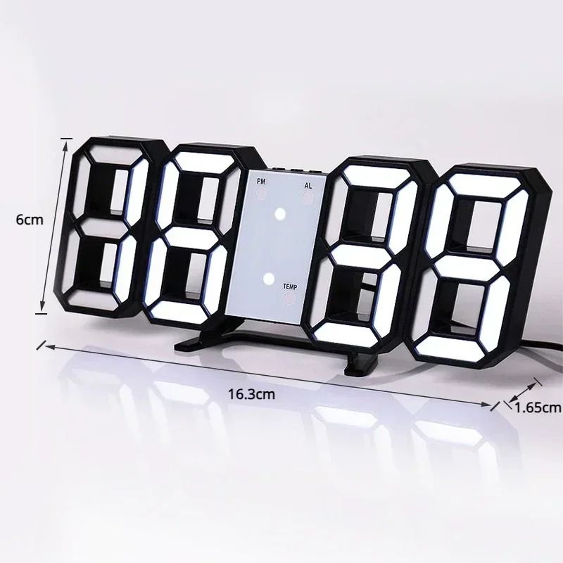 Modern 3D LED Digital Wall Clock with Glow Night Mode and Temperature