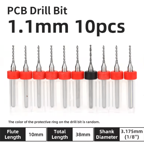 TOOLEYE Micro PCB Drill Bit Set – 10pcs Precision CNC Drills (0.1–3.175mm, 1/8 Shank)