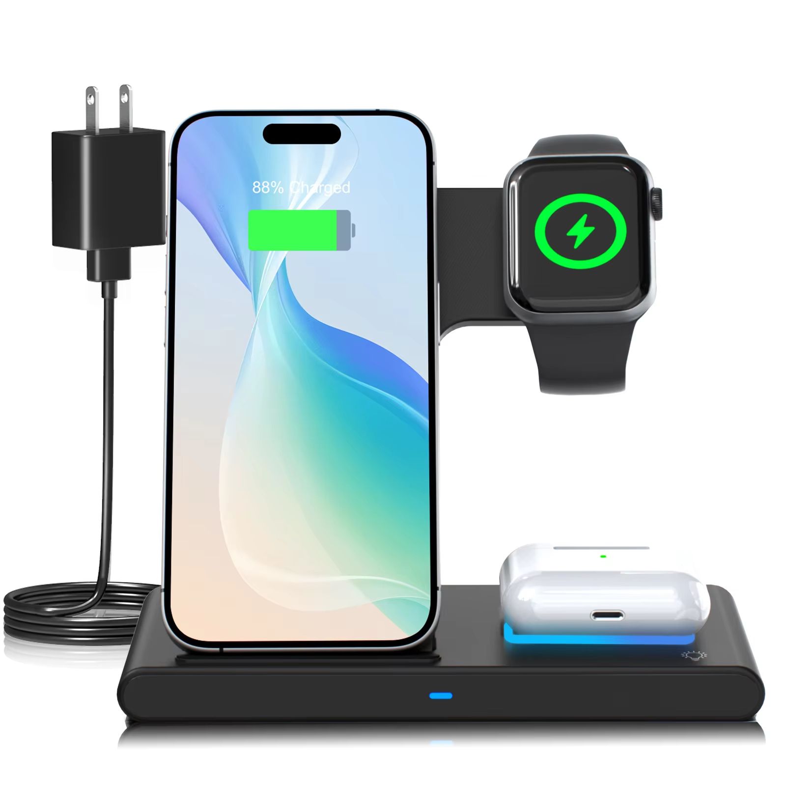 3 in 1 Magnetic Wireless Charging Station Foldable 18W Fast Charging Pad for iPhone 12-16, Apple Watch, and AirPods