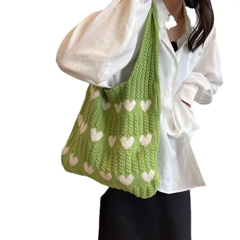 Summer Women's Handmade Knitted Bag Woolen Underarm Shoulder Love Bag