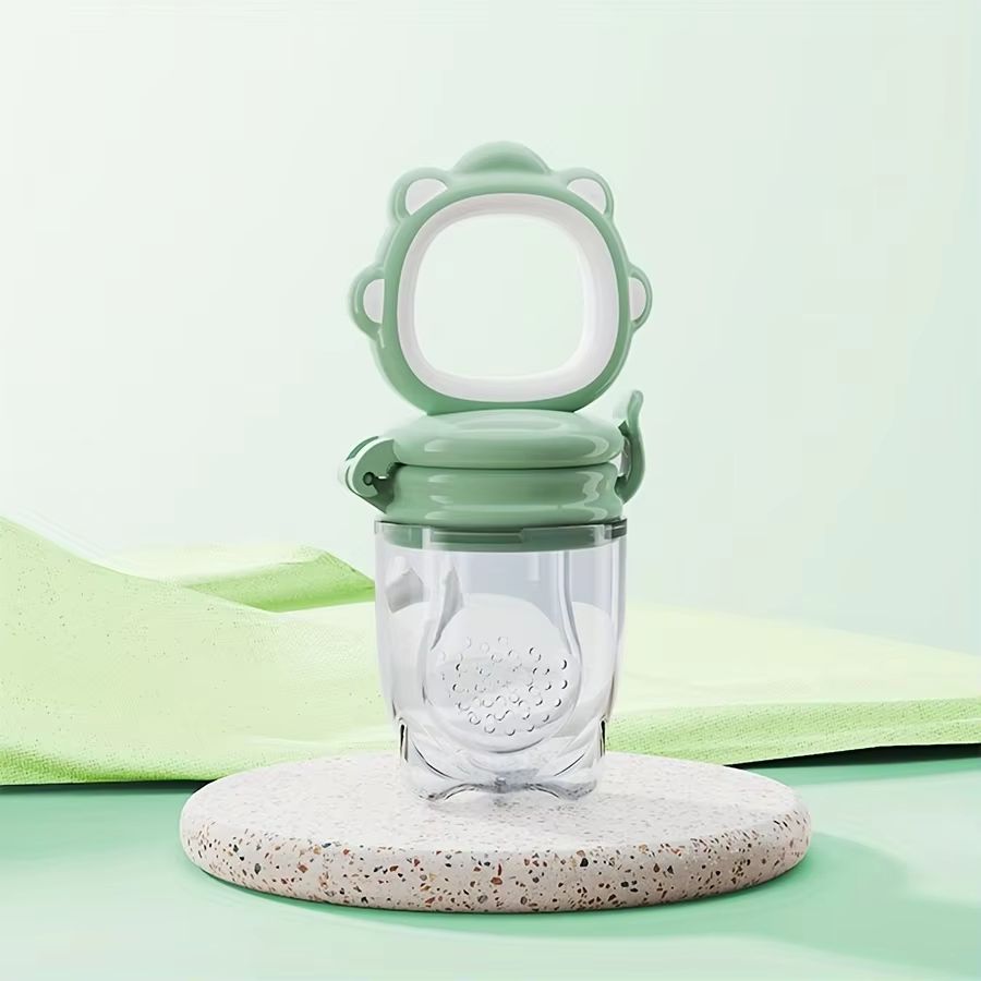 Silicone Baby Fruit & Vegetable Feeder with Mesh Cartoon Lion Design - Safe Self-Feeding & Teething Aid