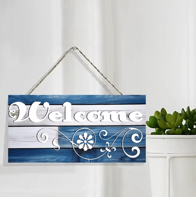 Rustic Wooden Welcome Wall Hanging – Farmhouse Door Sign Decor for Home & Entryway