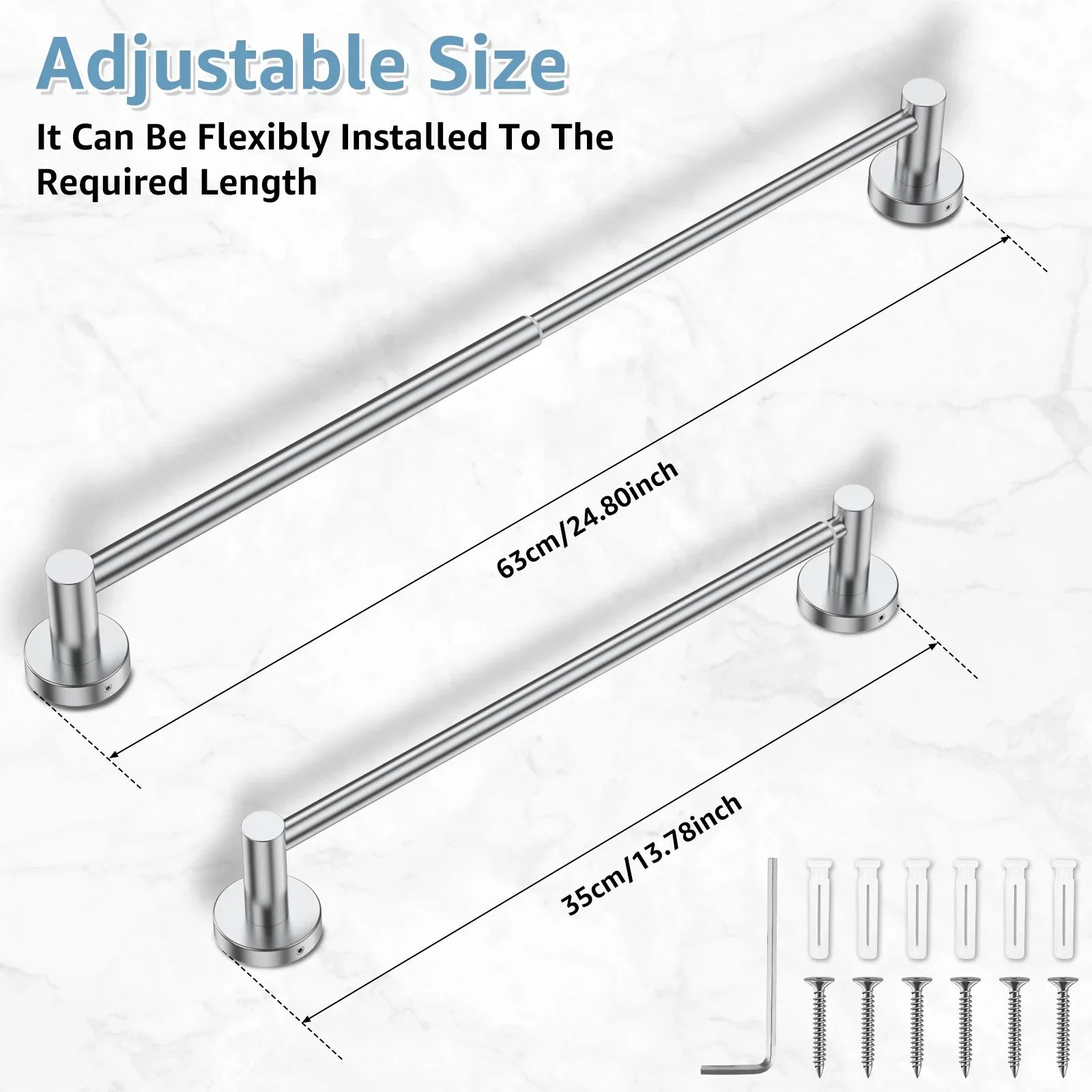 Adjustable Stainless Steel Retractable Towel Bar Wall Mounted Space-Saving Towel Holder