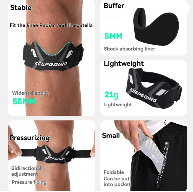 GTUBIKE Adjustable Patella Knee Band with Compression Pad Support