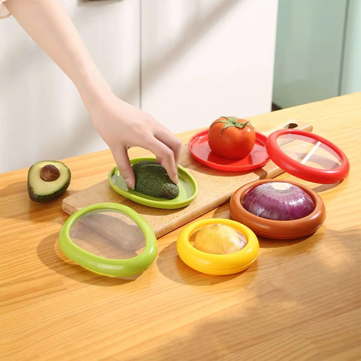FreshPod Produce Saver Set for Fridge Avocado Lemon Onion Tomato