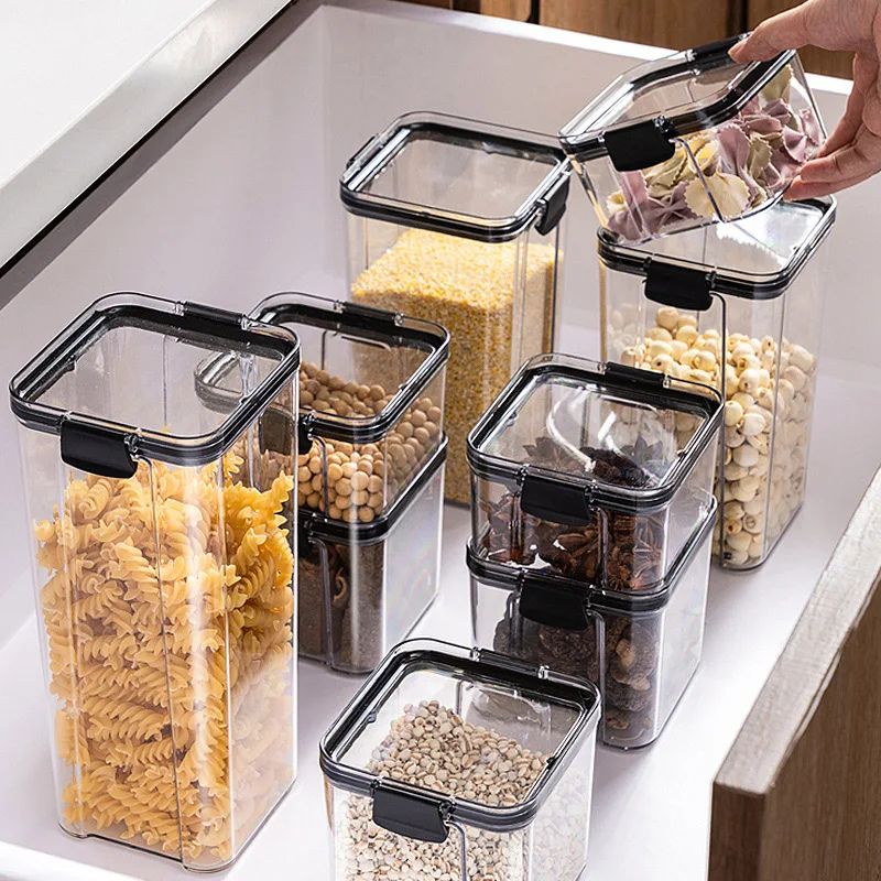 Stackable Airtight Kitchen Storage Containers – Clear BPA-Free Pantry Jars for Grains, Tea & Dry Food