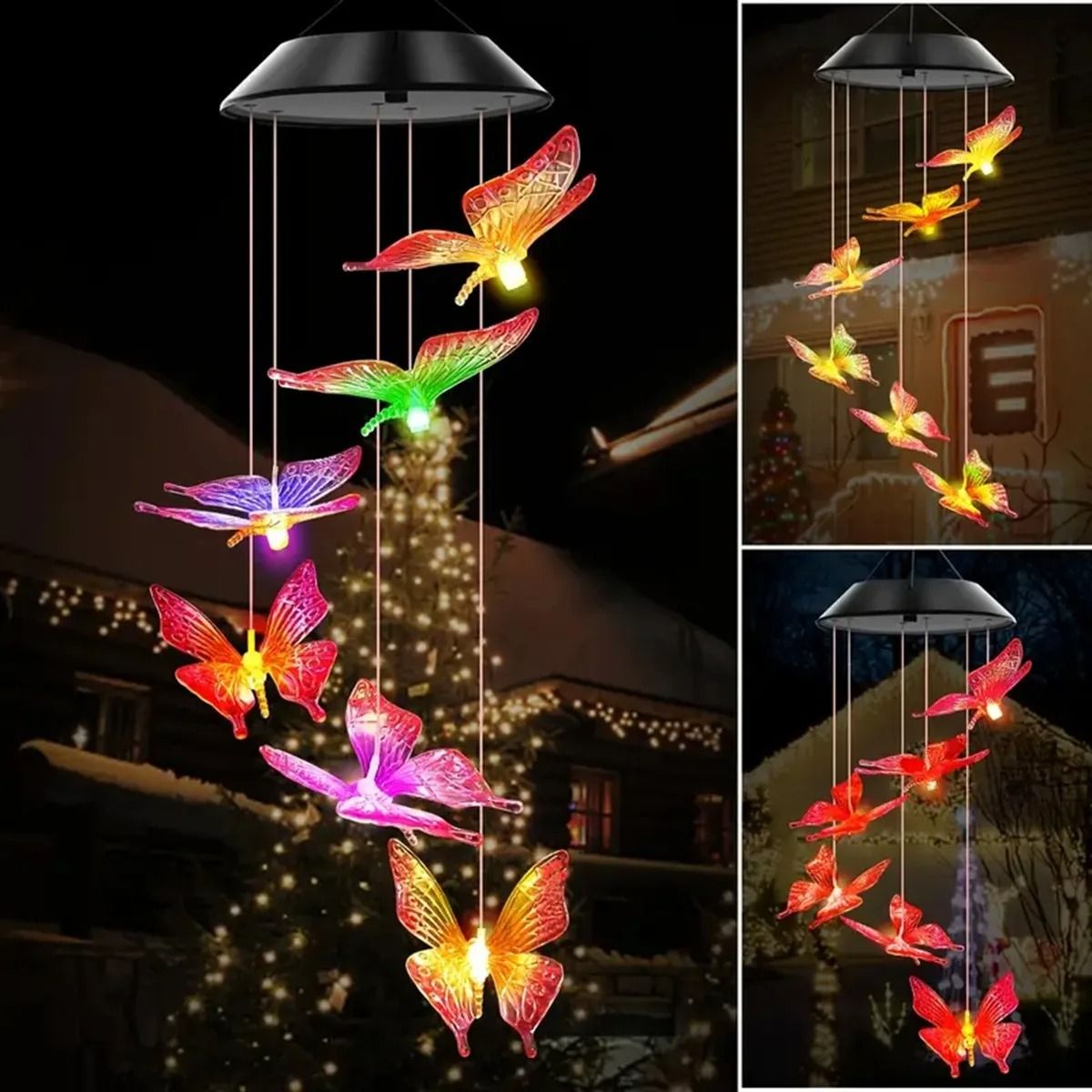 Butterfly Solar Wind Chime with Color Changing Lights