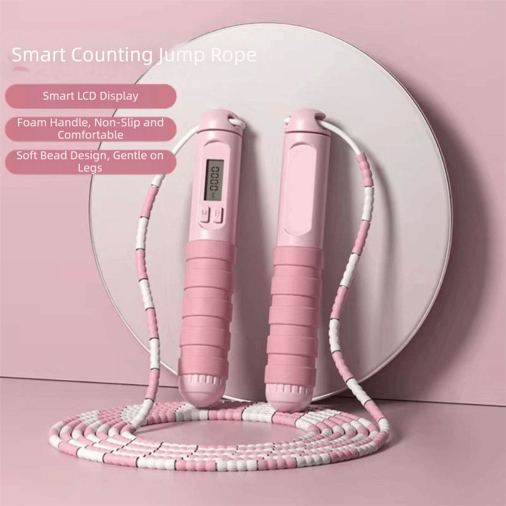 Adjustable Length Soft Beaded Jump Rope, No Tangle Bamboo Stem Training Rope