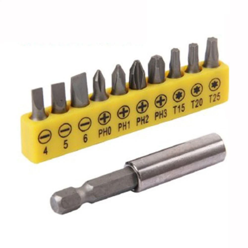 Cross Screwdriver Bit Set Ten Piece 60 mm Rubber Coated Extension Bits for Power Tools