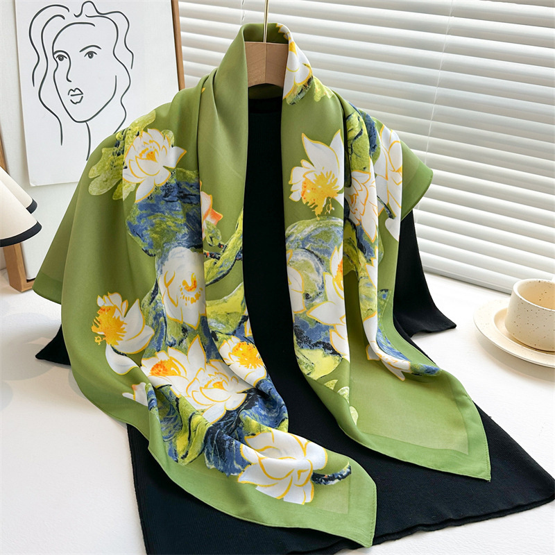 Elegant Twill Silk Feeling Shawls and Wraps, Luxury Hair Scarves, Tree Print Bandana Hijab Pashmina