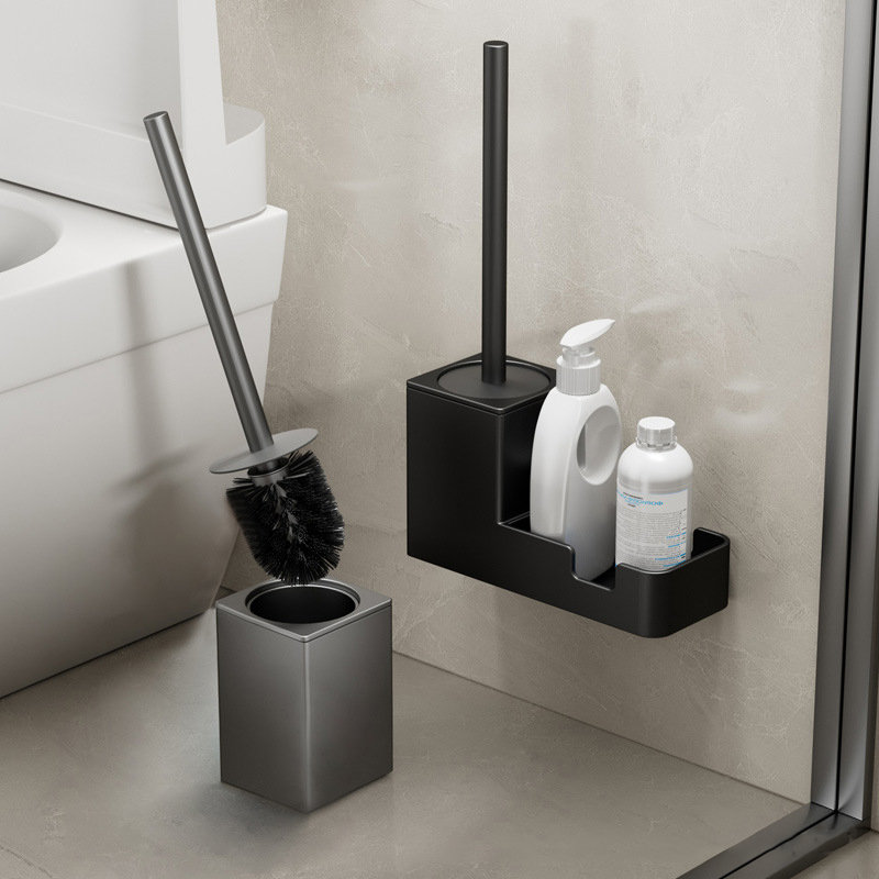 Toilet Brush Holder Wall-mounted No Drilling, Toilet Bowl Brush and Holder, Space Aluminum Bathroom Cleaning Tools