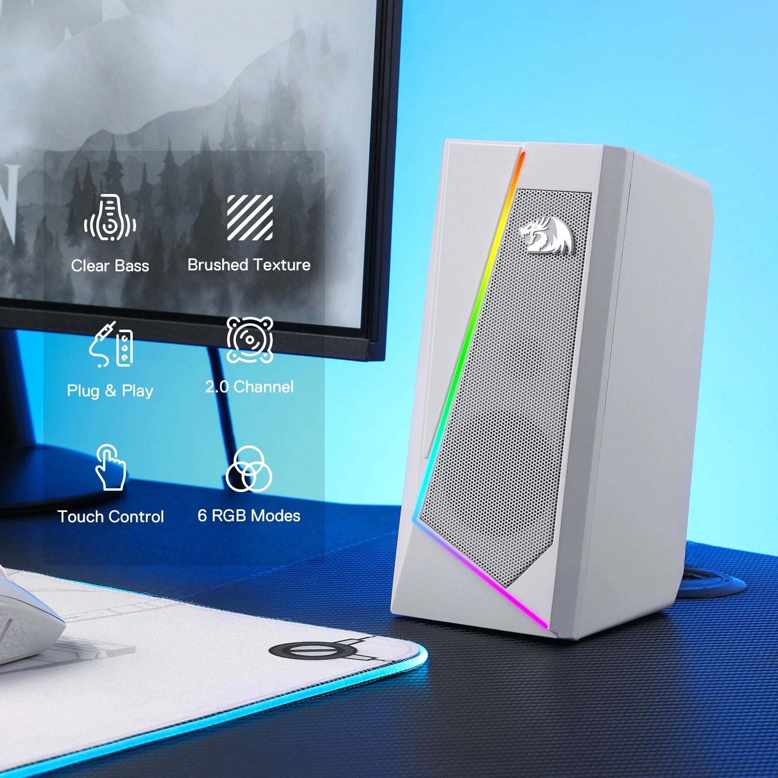 Redragon GS520 RGB Desktop Stereo Speakers with LED Lighting and Enhanced Sound