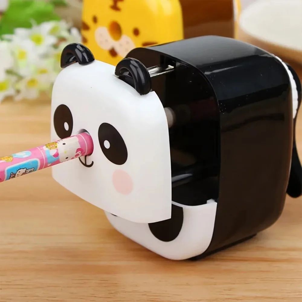 Cartoon Panda & Tiger Hand-Crank Pencil Sharpener – Cute Animal Portable School Sharpener