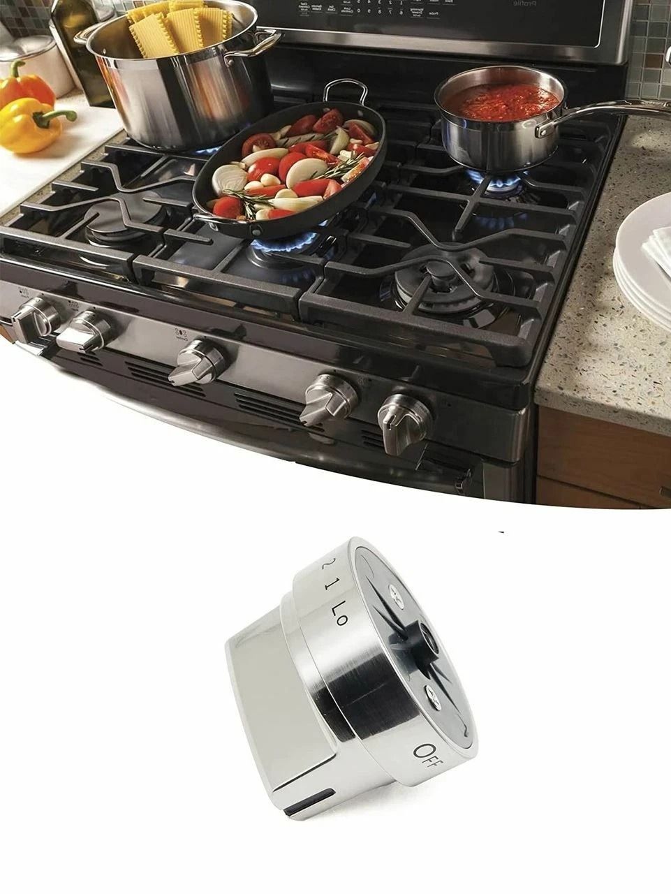 Stainless Steel Control Knob for GE Gas Range Stove Replacement Part
