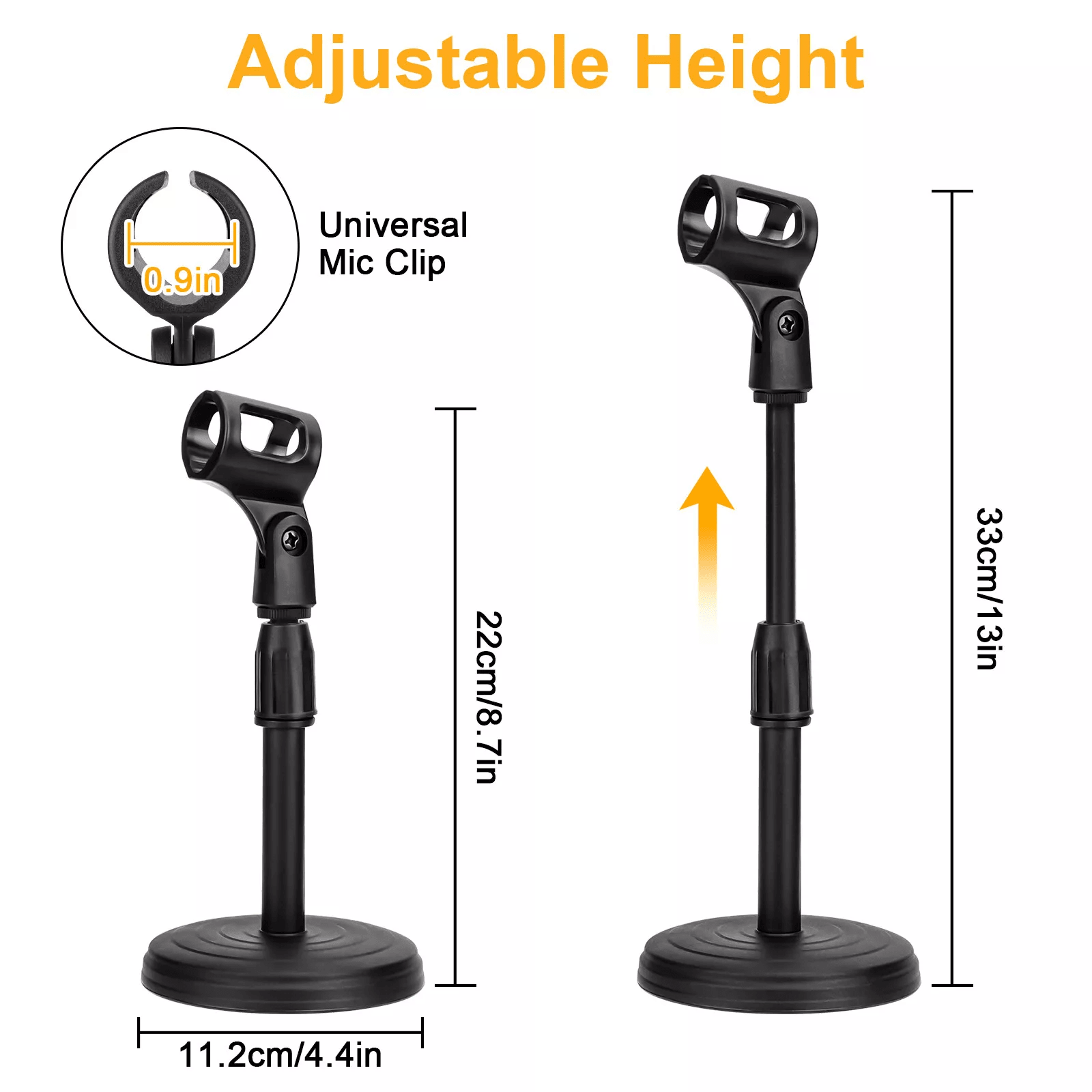 Adjustable Lifting Desktop Microphone Stand Mini Weighted Round Base with Mic Clip Holder