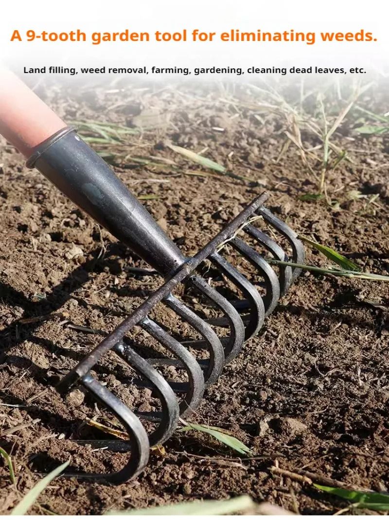 Multifunctional Nine-Tooth Manganese Steel Rake – Professional Labor-Saving Garden & Agricultural Tool