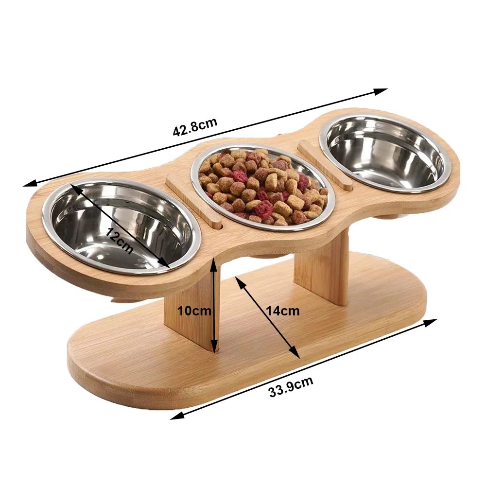 Adjustable Wooden Pet Bowl Stand Set