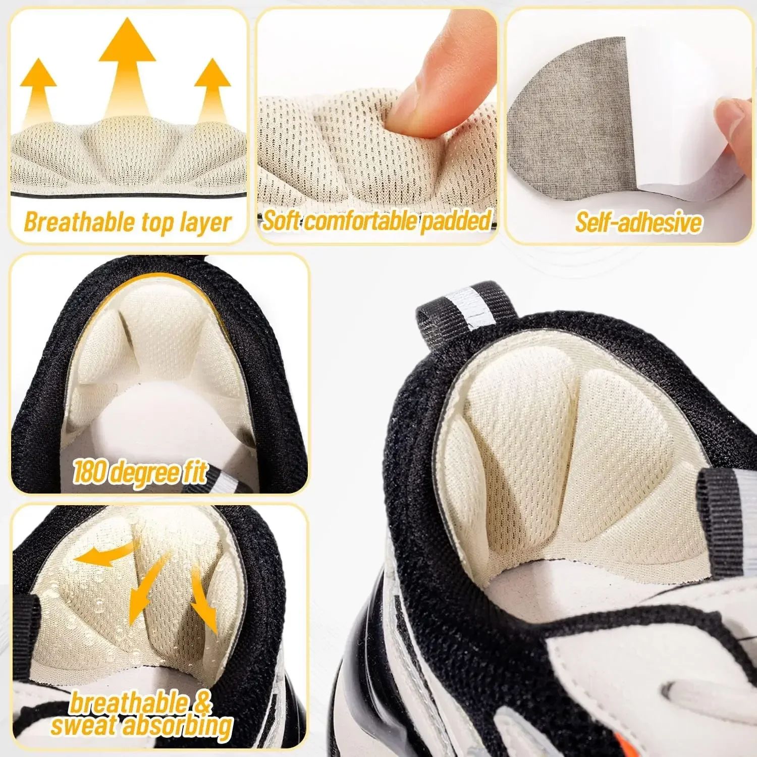 Self-Adhesive heel grips for Blister-Free Fit - Soft heel cushion pads for Sneakers, Heels & Boots