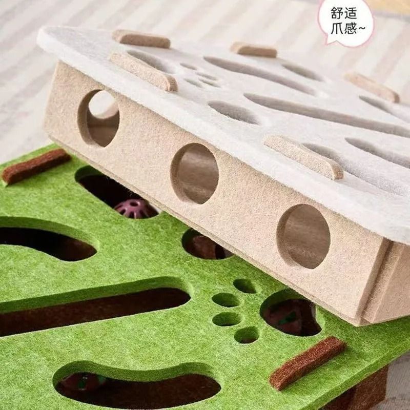 Felt Cat Puzzle Maze Box with Bell Ball Interactive Toy