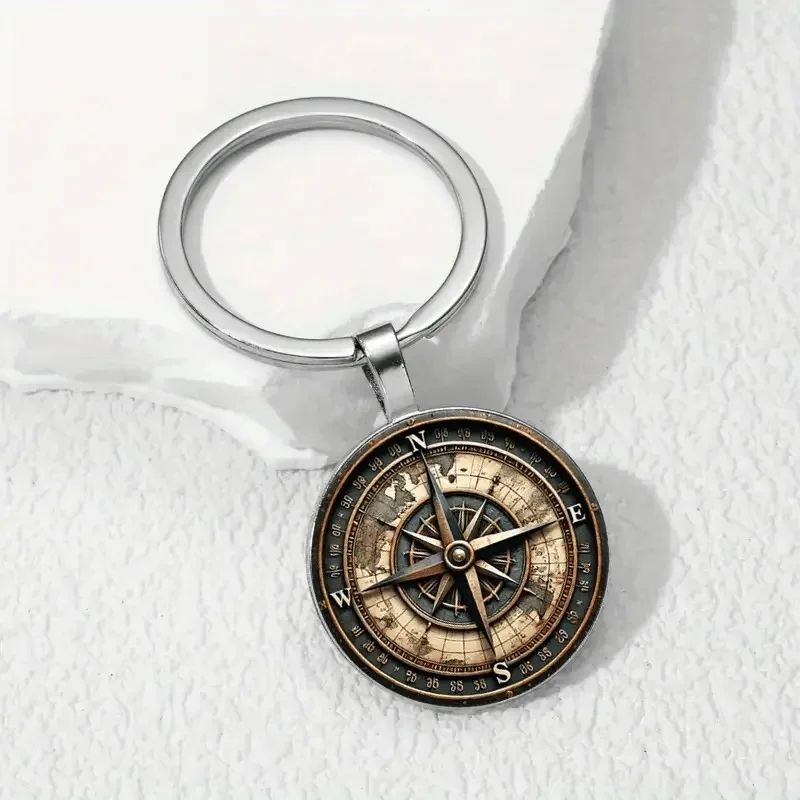 Vintage Compass Keychain Bag Charm & Car Pendant - Nautical Gift for Men