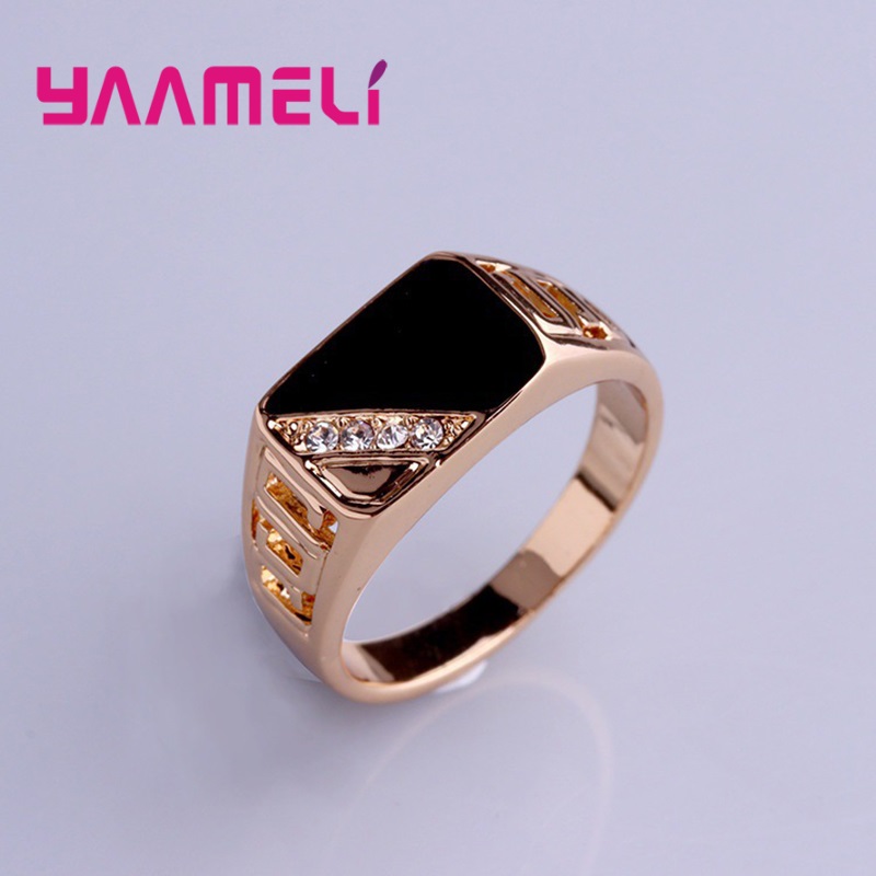 925 Sterling Silver Plated Men's Wide Band Ring with Black & White Rhinestone Square - Unique Statement Hip Hop Jewelry