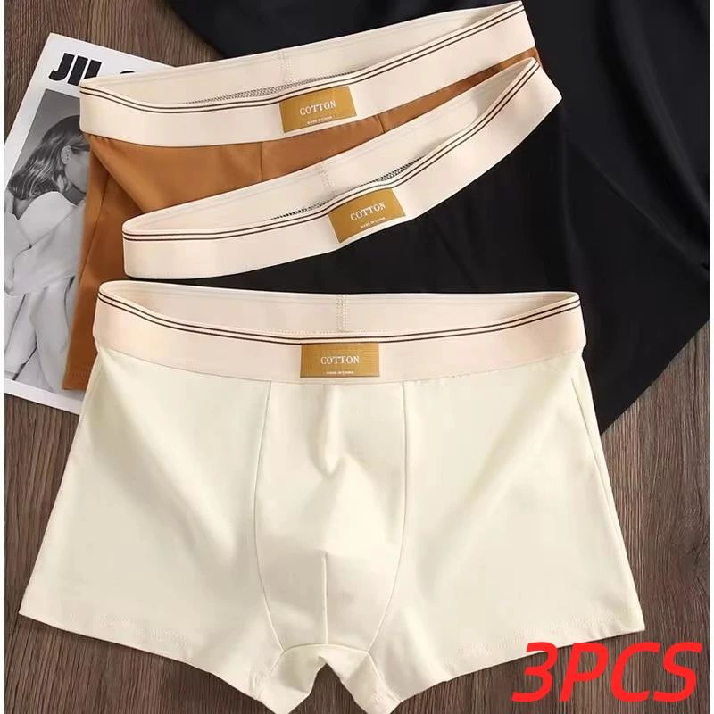 3 Pack mens cotton boxer briefs breathable solid color comfort underwear