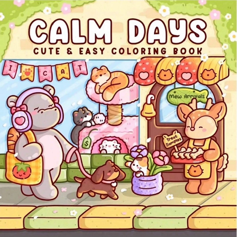 Calm Days Stress Relief Coloring Book, Cute Animal Drawing Book, Perfect Gift for Party, Birthday, and Christmas