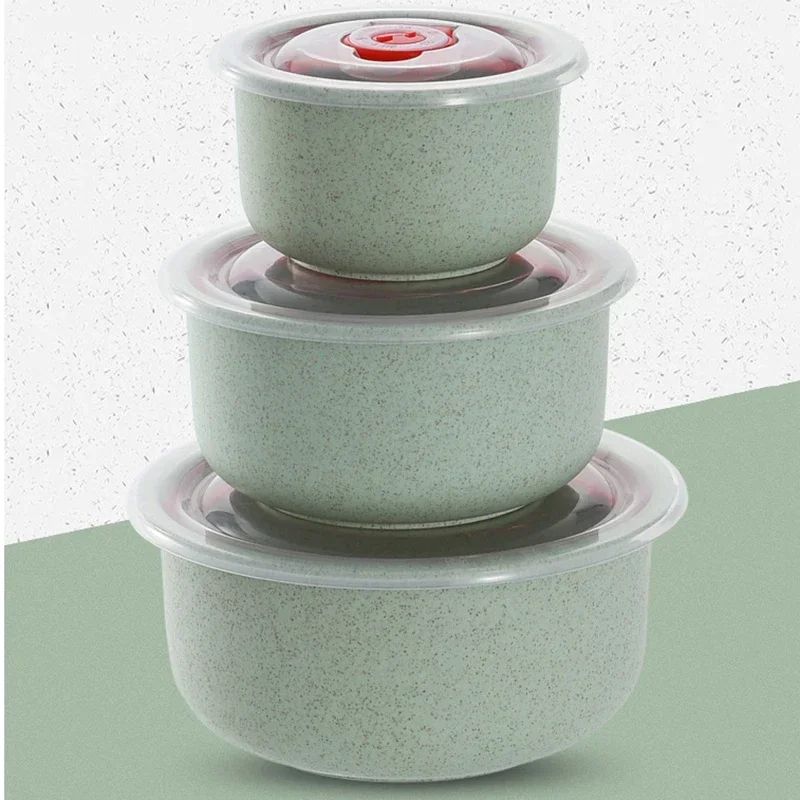 3-Piece Wheat Straw Fresh-Keeping Bowl Set – Microwave-Safe Round Lunch Boxes with Lids