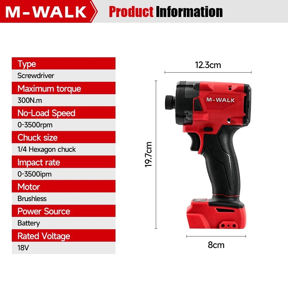 M-WALK 300N.m High-Power Brushless Impact Driver 18V