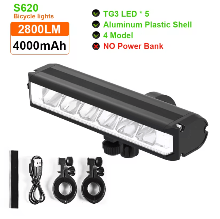 Rechargeable Bicycle Headlight 5200 Lumen with Power Bank and 5 LED Front Light