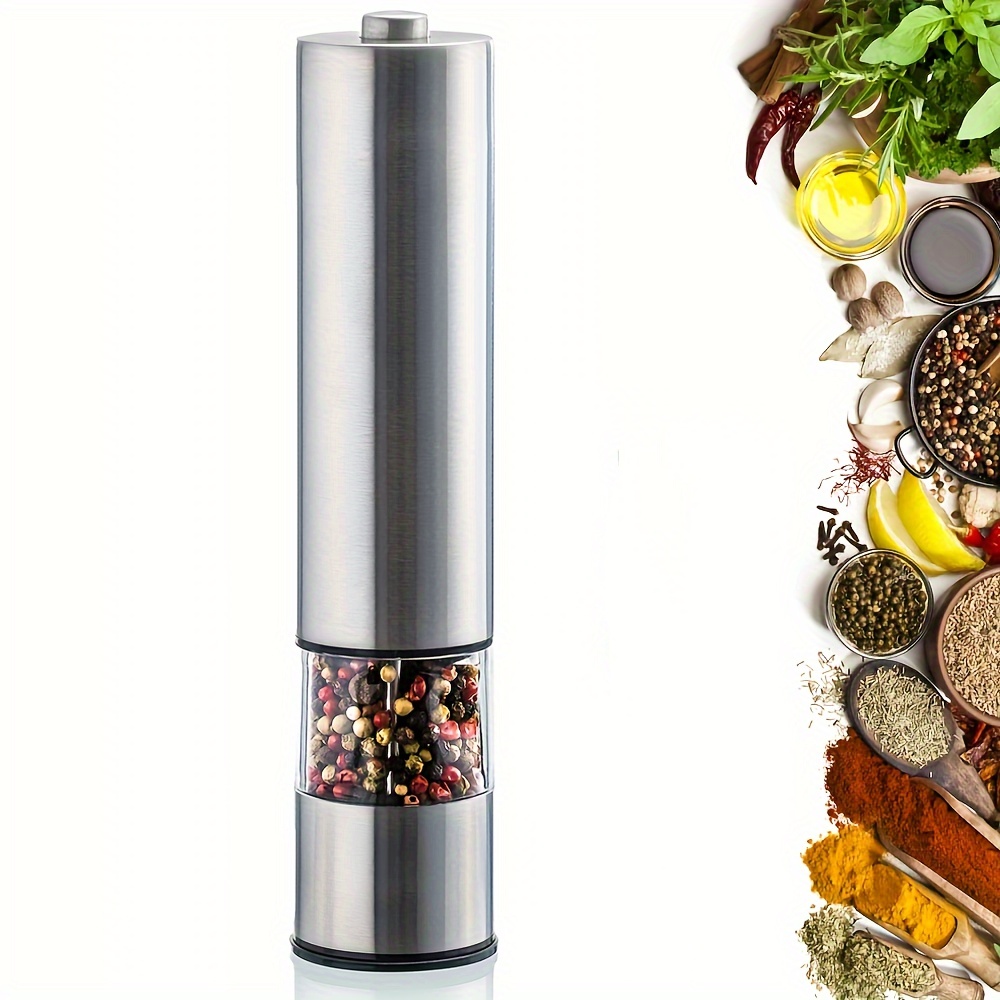 Electric Salt Pepper Grinder, One Handed Operation, Stainless Steel Spice Mill with LED Light, Adjustable Coarsenes