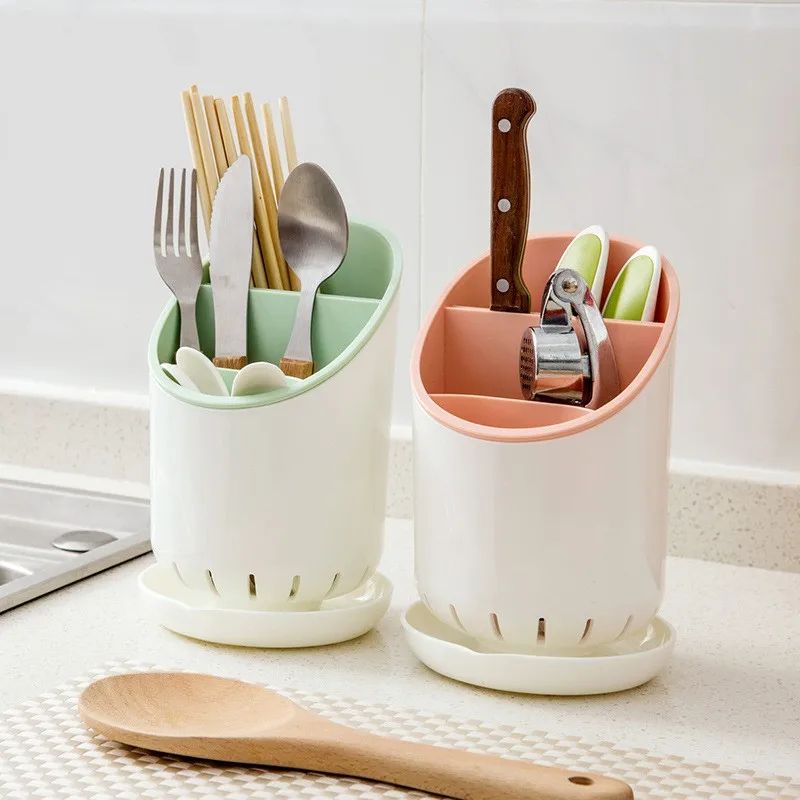 Kitchen Chopsticks Holder with Drain Tray Organizer