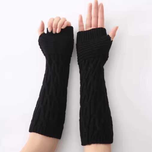 Womens Fingerless Knit Gloves Goth Punk Winter Arm Warmers
