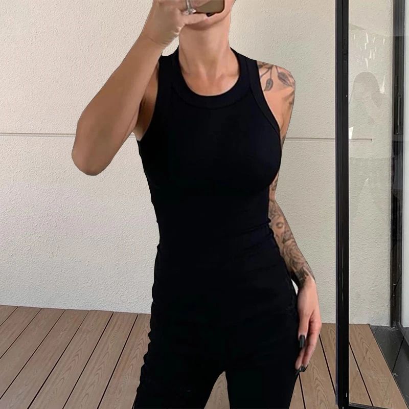 Womens Solid Knit Tank Top – Soft Stretch Sleeveless Round Neck Summer Basic