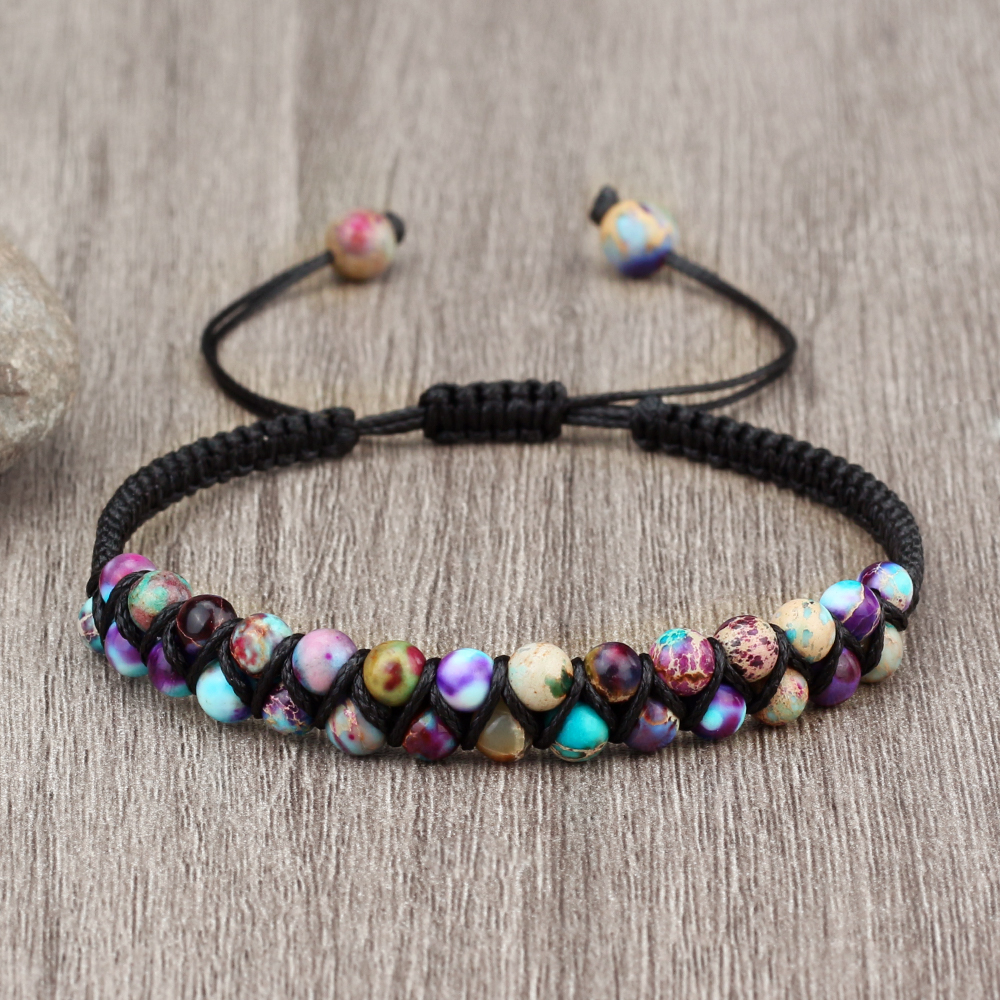 Vintage Natural Stone Beads Bracelets for Women Men, Handmade Adjustable Braided Rope Meditation Jewelry