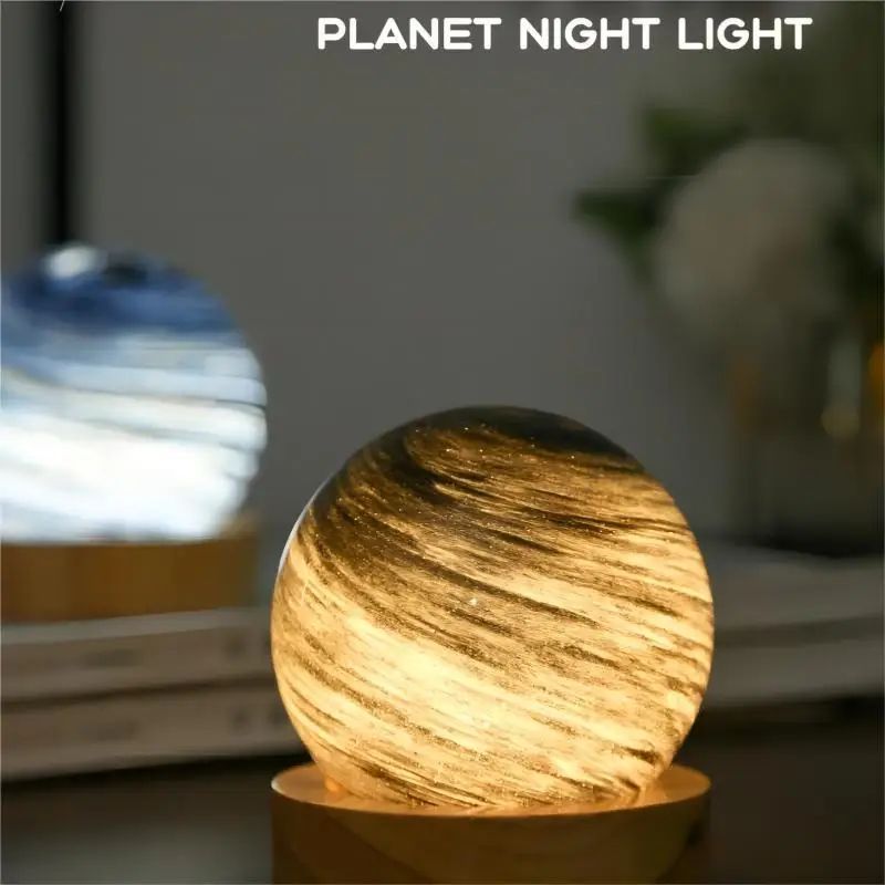 USB Powered 3D Moon Glass Night Lamp with Wooden Stand